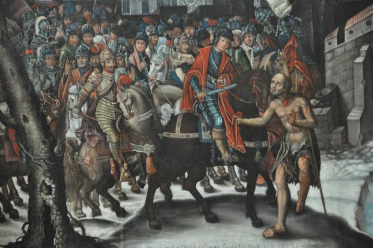 Fragment of the painting St. Martin Entering Amiens by K. Boguszewski in Poznań Cathedral